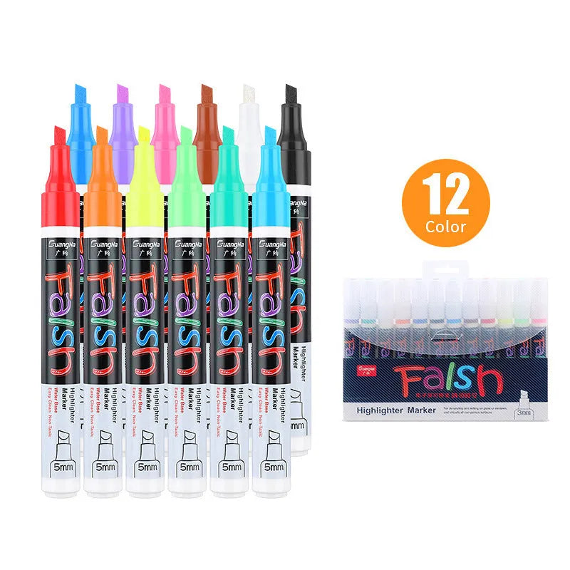 6mm electronic fluorescent plate highlighter with oblique pen shape in plastic shell, card-packed with multiple colour options