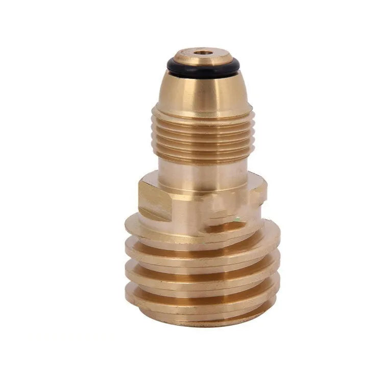 Gold-coloured brass gas brazier adapter with visible taper threads for 7 mm connections.