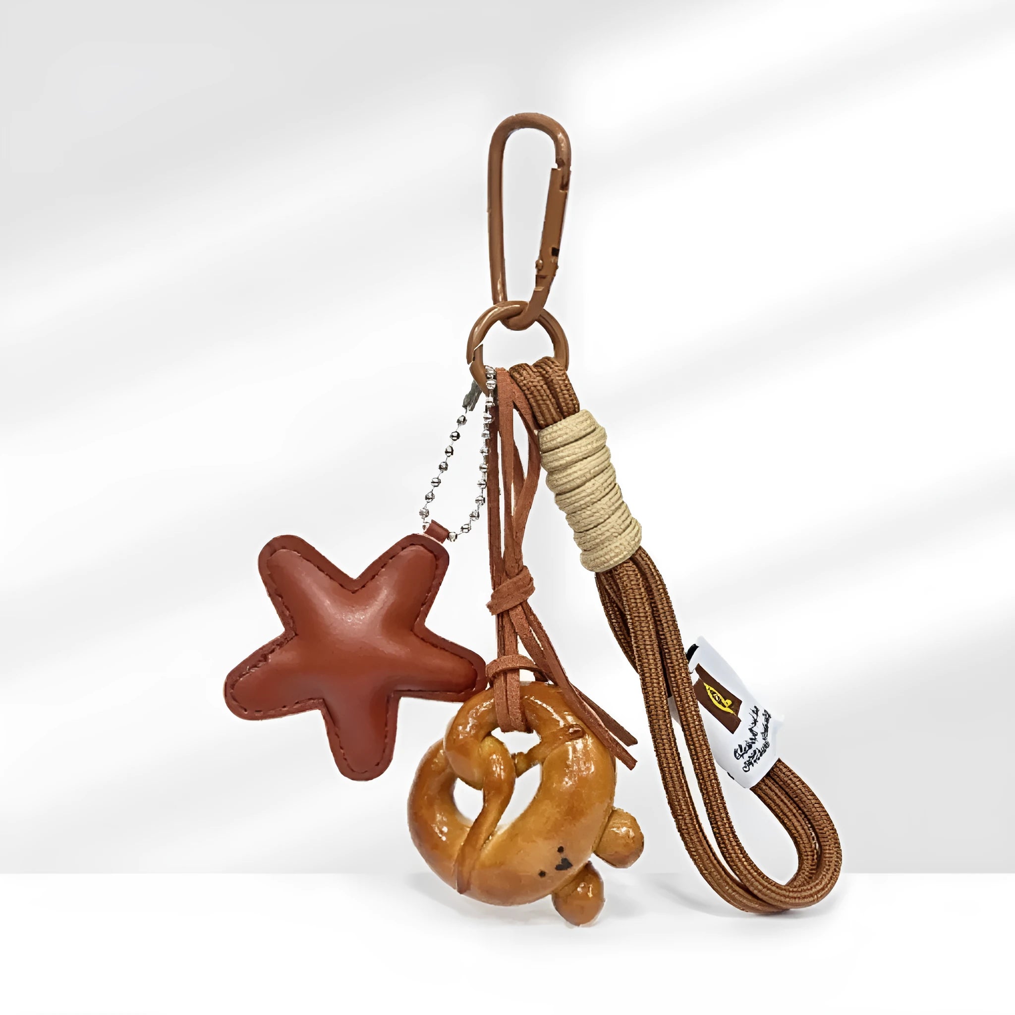 Handmade soda bread creative handbag pendant with baking varnish finish and brown carrying strap
