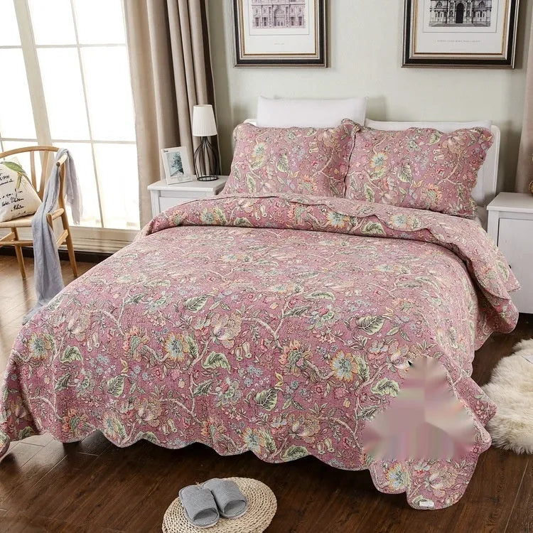 Pure cotton geometric pattern bedspread three-piece set showing double-sided design for 1.8 metre bed
