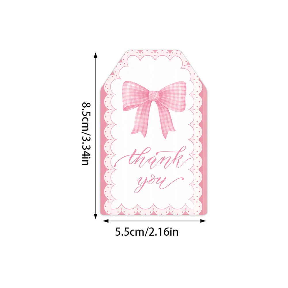 Birthday party gift tags with bowknot designs and natural hemp rope ties