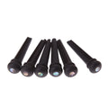 Six solid ebony guitar string nails with matte black finish for folk acoustic guitars