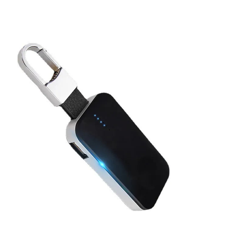 Black portable Apple Watch wireless charger and power bank with keychain loop