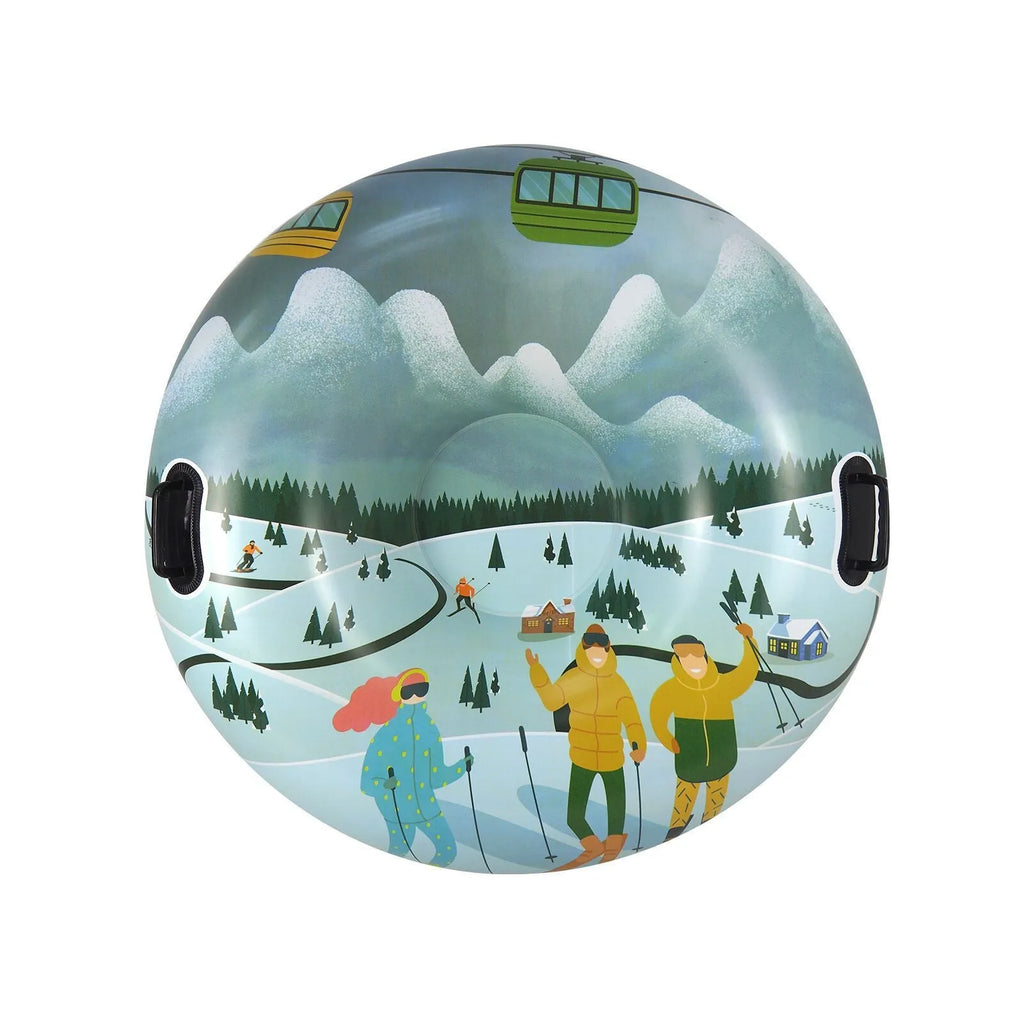 Thick printed PVC skiing ring in Flame Red, Ice Snow Blue, or Snow Mountain design for outdoor winter snow play