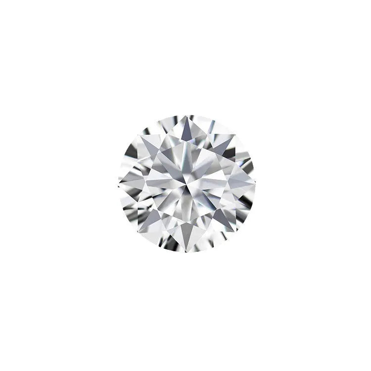 Round moissanite gemstone with eight hearts and eight arrows faceting pattern on dark background