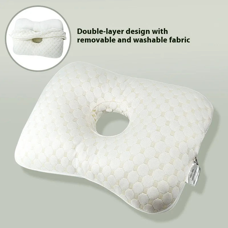 Beauty salon single hole ear pillow for face down treatments, shown in a colour option with detachable cover.