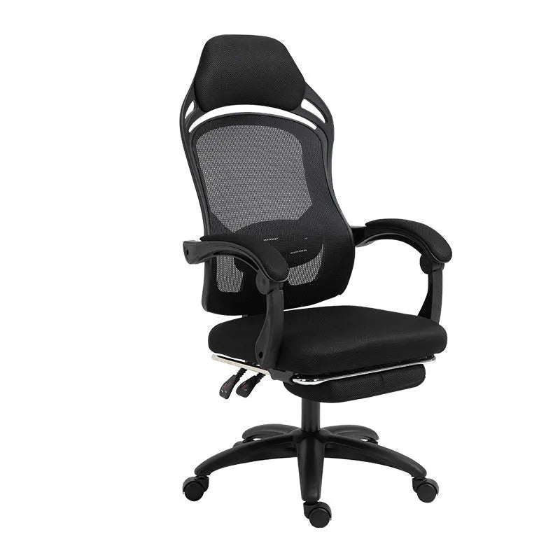 Rotating office chair with high resilience sponge seat, nylon wheels, linkage armrests, available in black or white