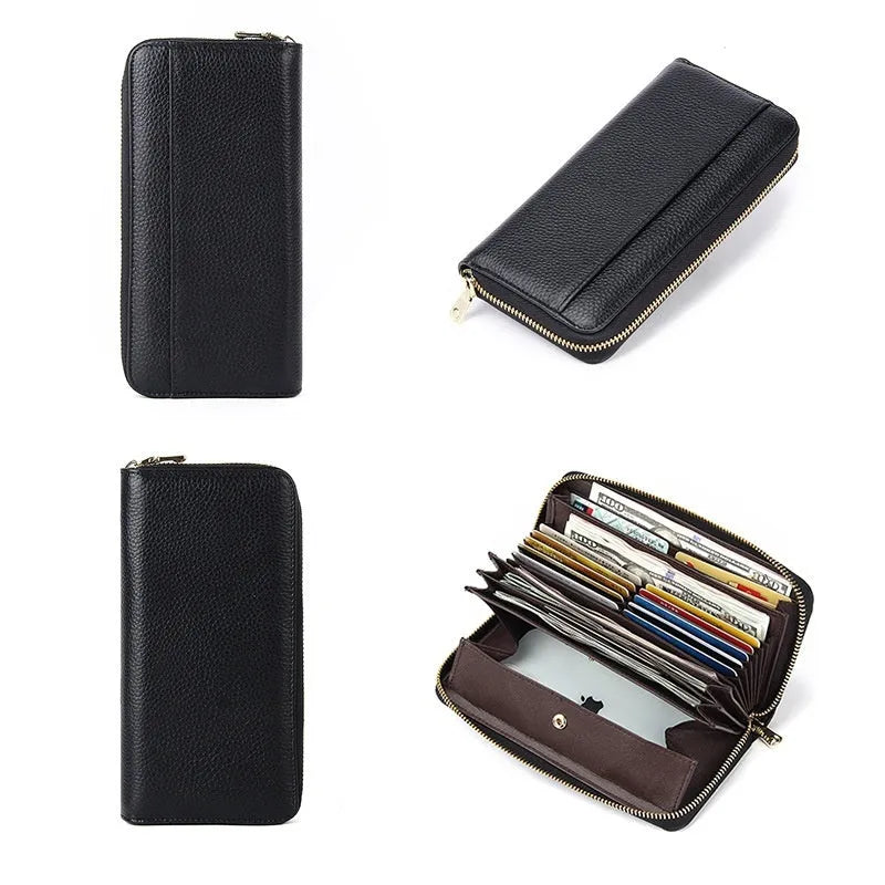 Long genuine leather women's wallet in six colours with large capacity and anti-theft card slot