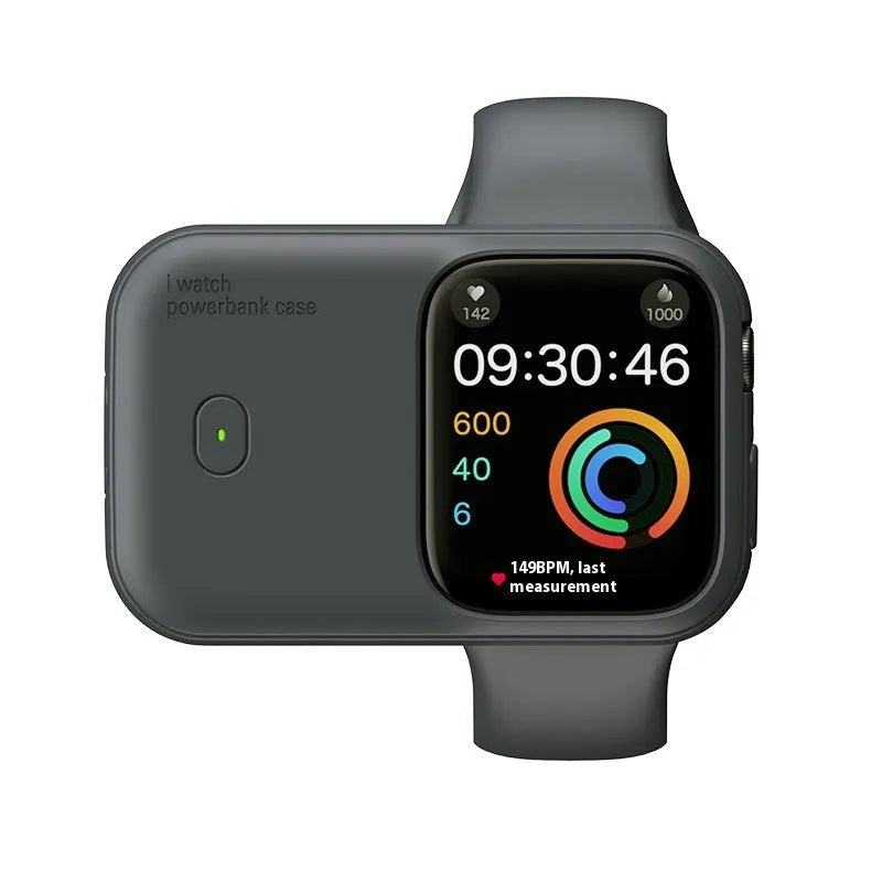 Apple Watch portable charging case in Brown, Midnight Blue, or Starlight colours with 1200mAh battery
