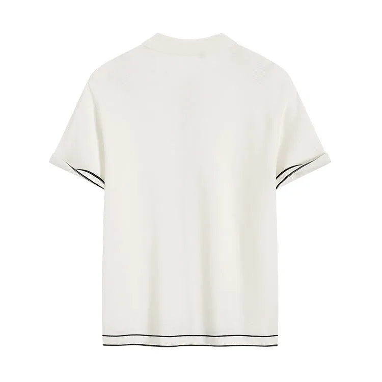 White women's cardigan with contrast colour lapels and short sleeves