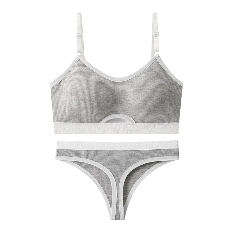 Beauty back contrast colour sports underwear vest set with underwired tube top and chest pads