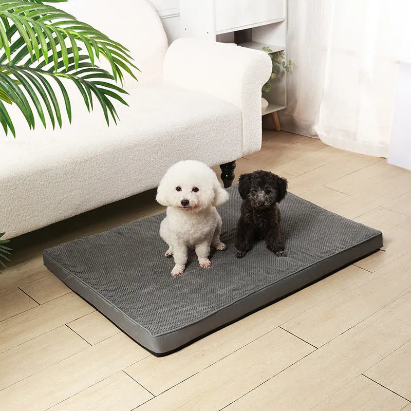 Pet memory foam mat with removable cover in Coffee, GRAY, Green, or Khaki, available in S, M, L, and XL sizes