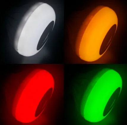 White E27 Bluetooth speaker light bulb with remote control showing 16 colour RGB lighting options
