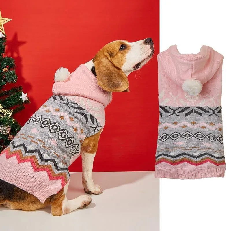 Blue diamond pattern acrylic dog sweater shown on small breed dog