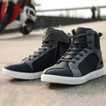 Black motorcycle riding boots 18cm high with ankle protection, waterproof, non-slip rubber sole, reflective, sizes 39-46.