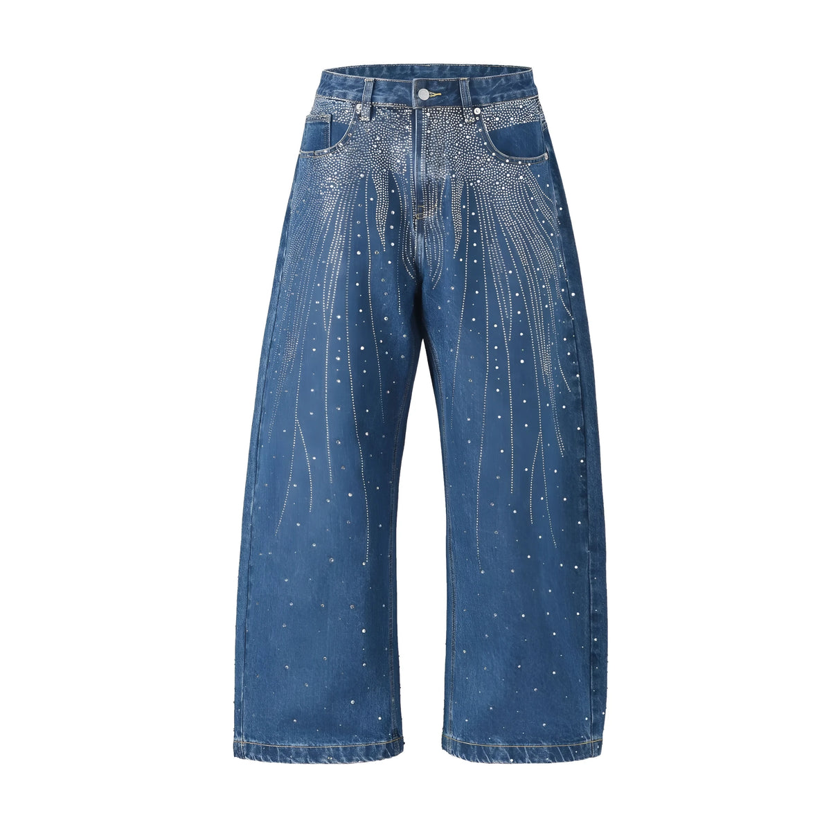 Blue loose-fitting wide-leg cotton trousers with pullover design for teenage casual wear
