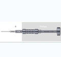 Precision screwdriver with grenade-shaped aluminium handle and five interchangeable heads for iPhone repair