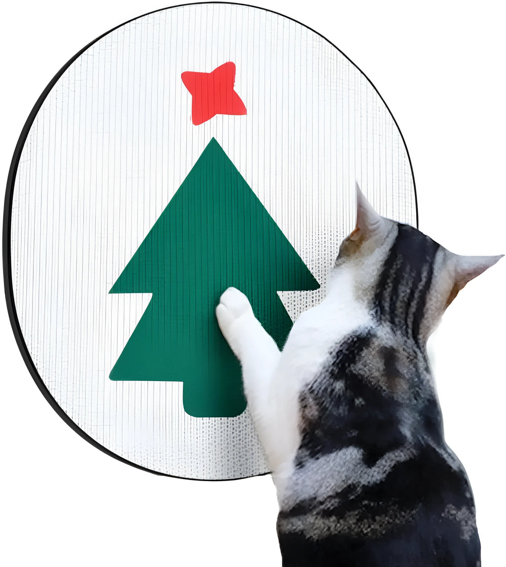 Wall mounted cat scratching pad with corrugated cardboard surface measuring 35cm by 44cm