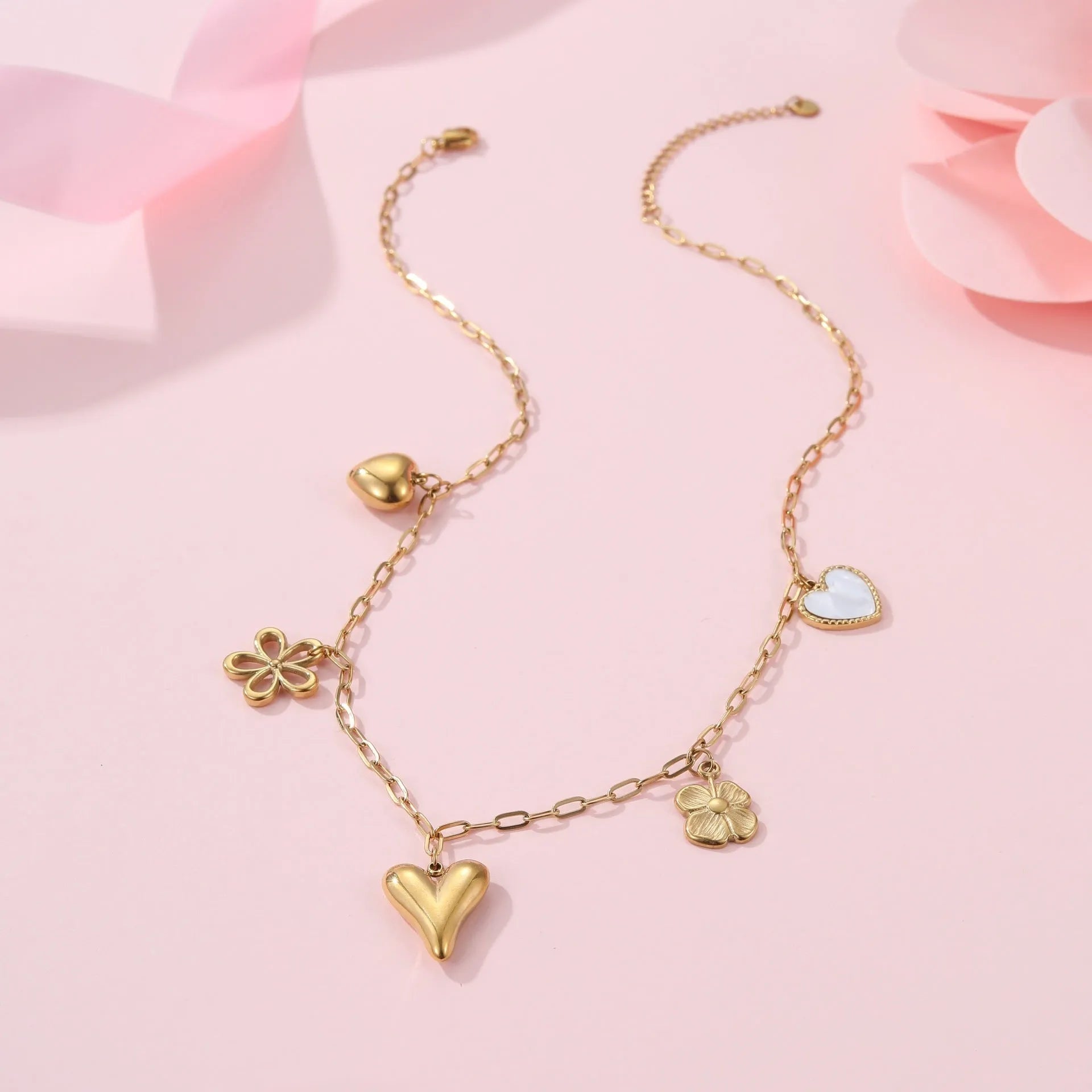 Stainless steel necklace with geometric sun pendant on adjustable 41-50cm chain