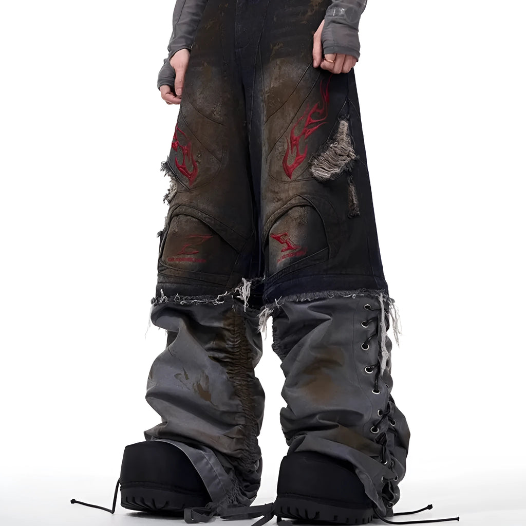 Men's retro wide leg jeans with detachable trousers legs in picture colour denim
