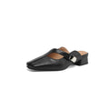 Casual low-heel slippers with square toe, artificial PU upper, and rubber sole in neutral colour