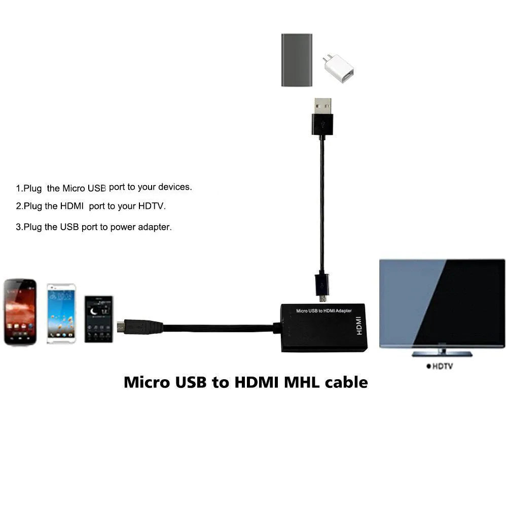 Black HD to HDMI adapter with gold-plated connectors for mobile phone to TV connection
