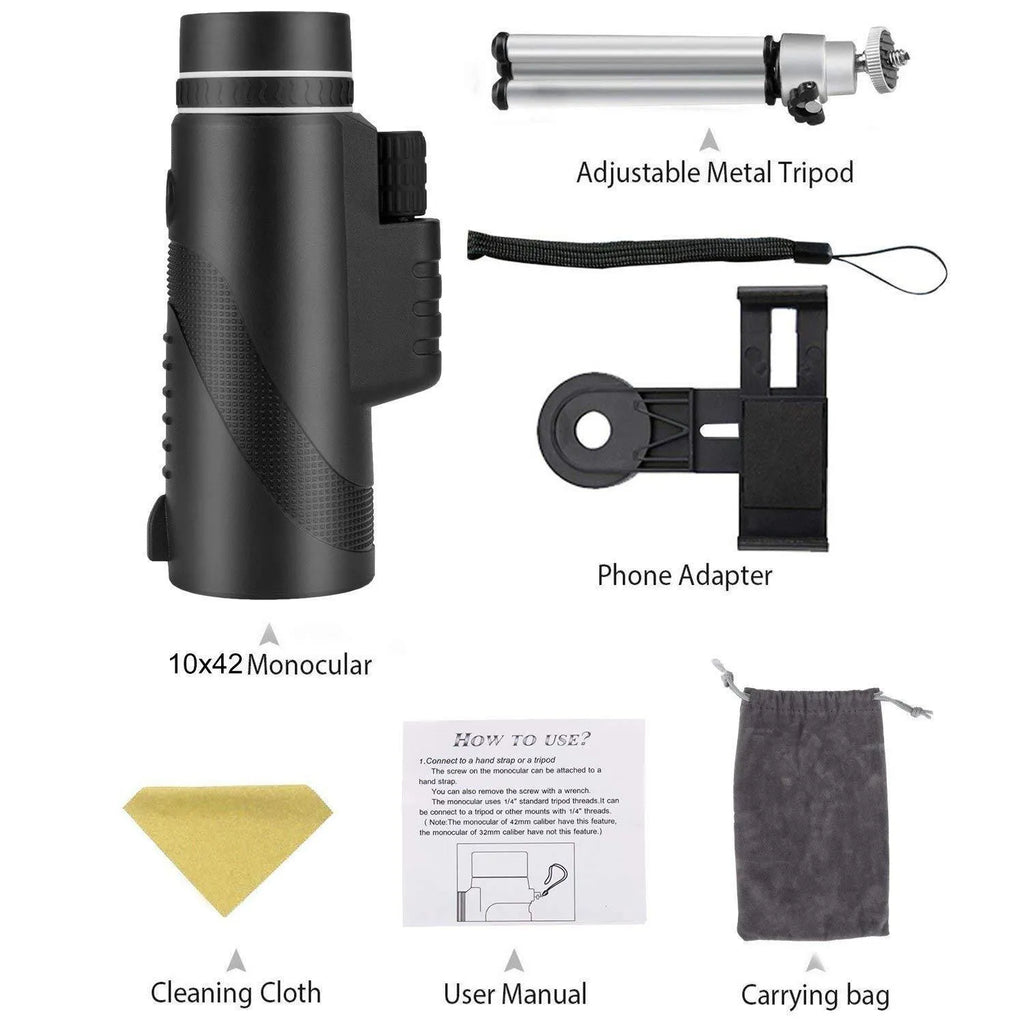 Black monocular telescope with 40x magnification and 60mm objective lens for outdoor observation