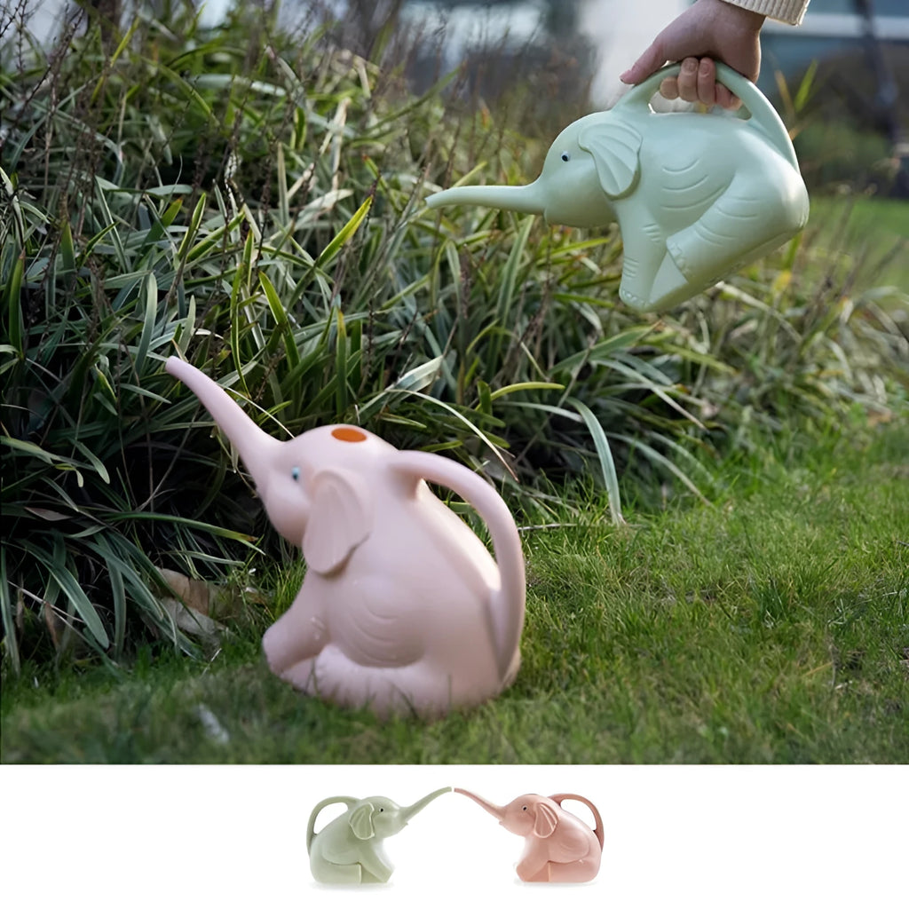 Elephant-shaped pink children's watering can with long nozzle and baby bottle handle