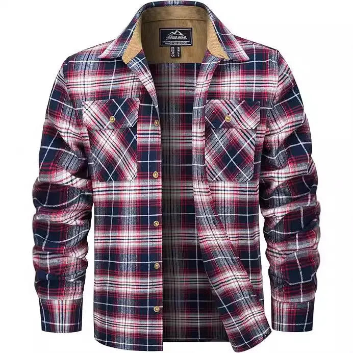 Men's button-down flannel shirt in a plaid pattern, shown in an orange colour variant.