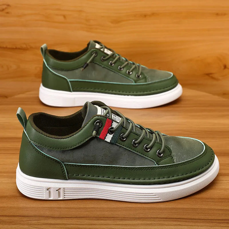 Men's black high-top PU canvas sneakers with a rounded toe and lace-up front on a PVC sole.