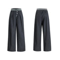 Drooping straight-leg casual trousers with button open line detail in black or grey colours