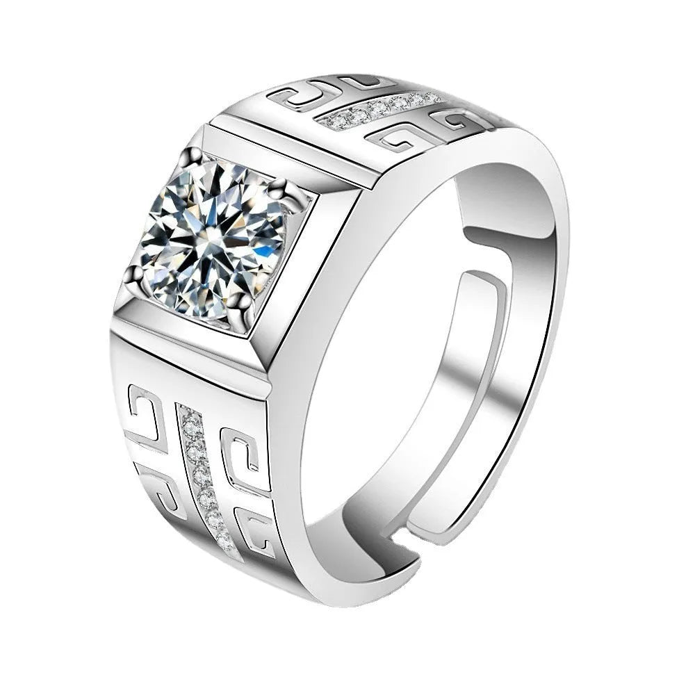 Men's square diamond ring in copper with adjustable opening, gold and platinum finish options