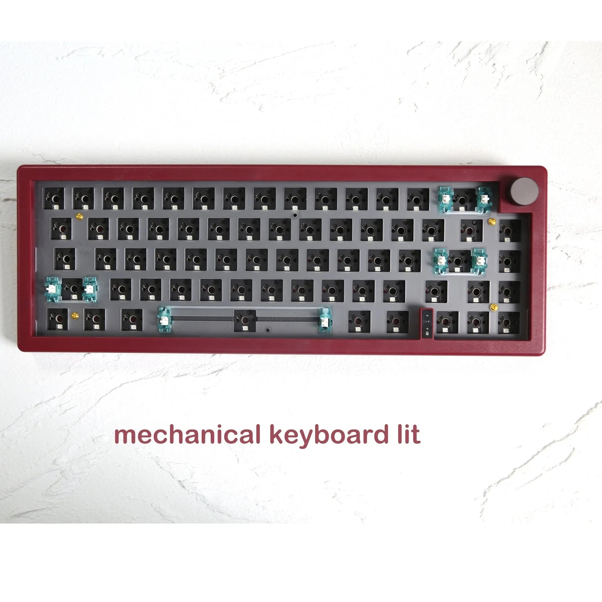 DIY hot-swappable mechanical keyboard kit with RGB lighting and rotary knob in seven colour options