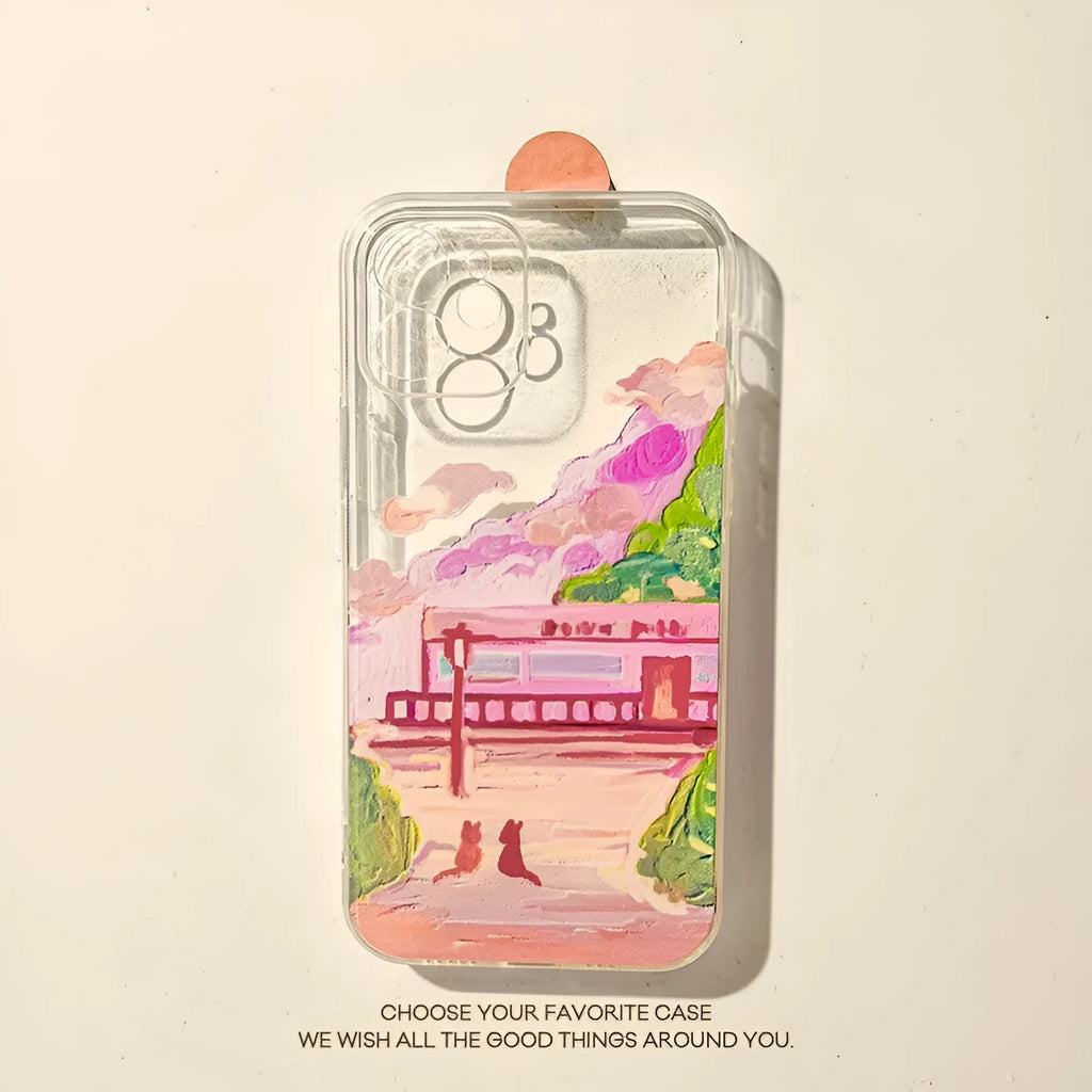 Soft silicone iPhone case with two cat cartoon design on PC material