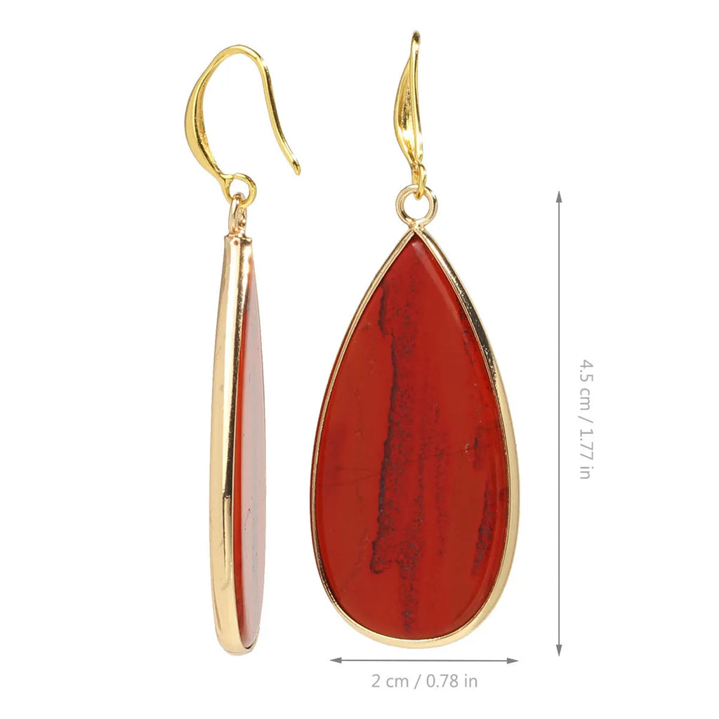 Vintage long water drop earrings in Tigereye stone, showing handmade retro design.