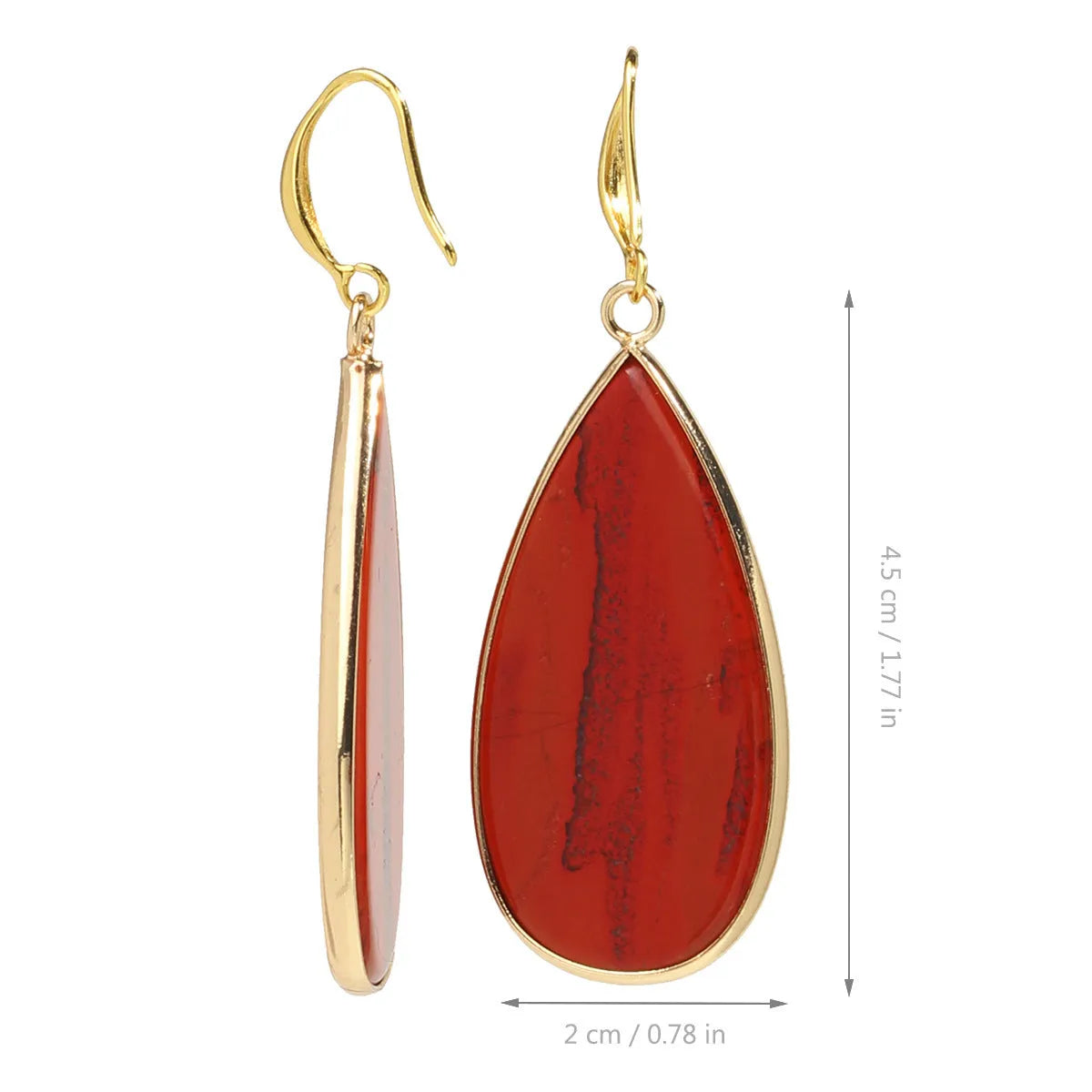 Vintage long water drop earrings in Tigereye stone, showing handmade retro design.
