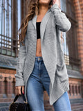Grey women's loose viscose sweater coat with front pockets and medium length