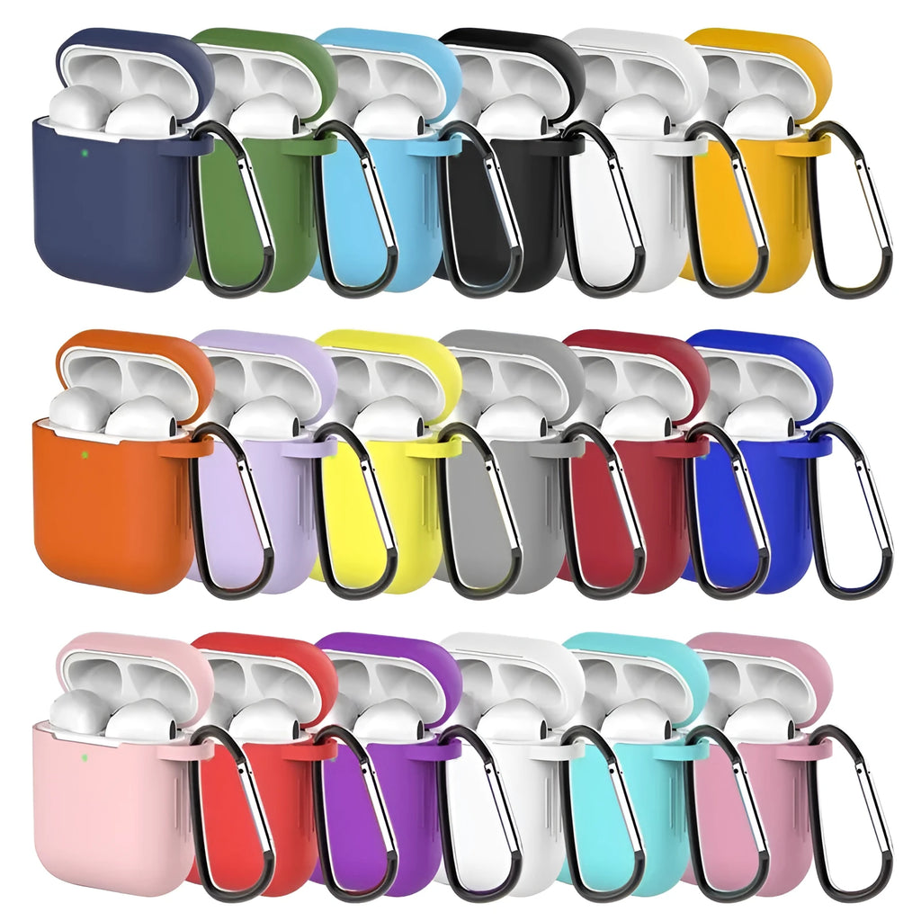 Liquid silicone clamshell cover for Apple AirPods first and second generation charging case.