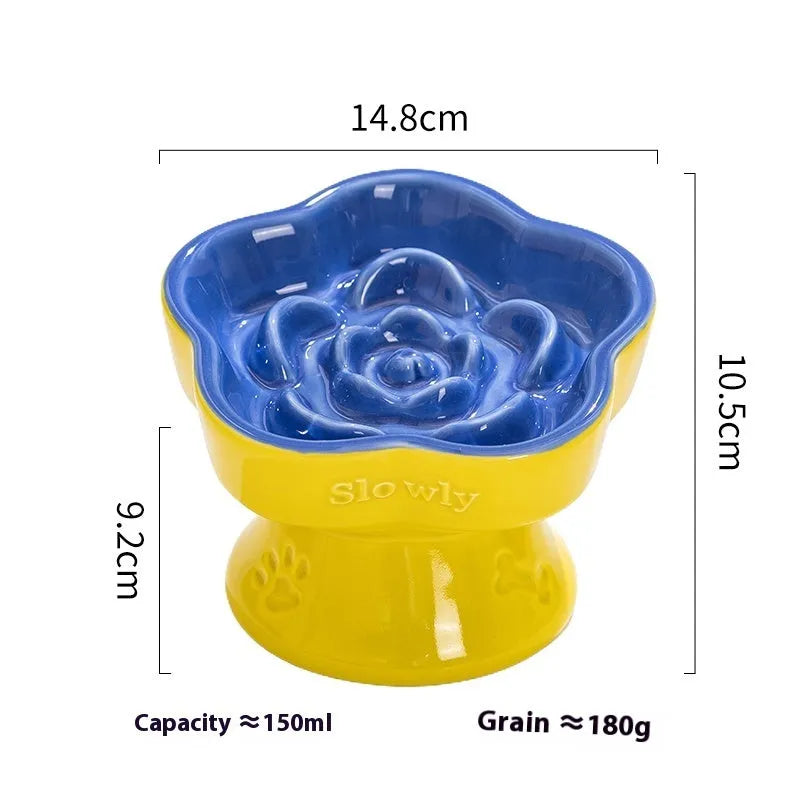 Ceramic pet bowl with high foot neck protector to prevent tipping for dogs and cats feeding