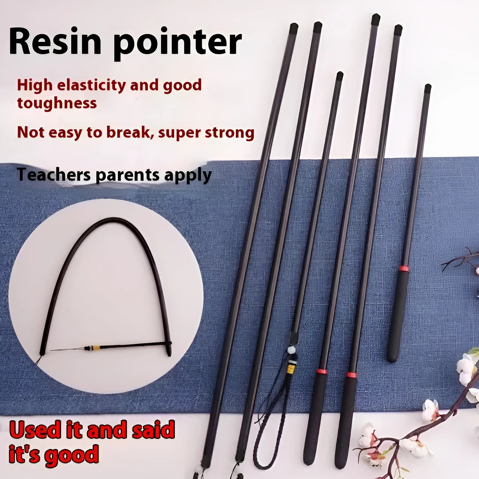 Resin pointer measuring tape showing flexible design, available in 40cm, 50cm, 60cm, and 70cm lengths.