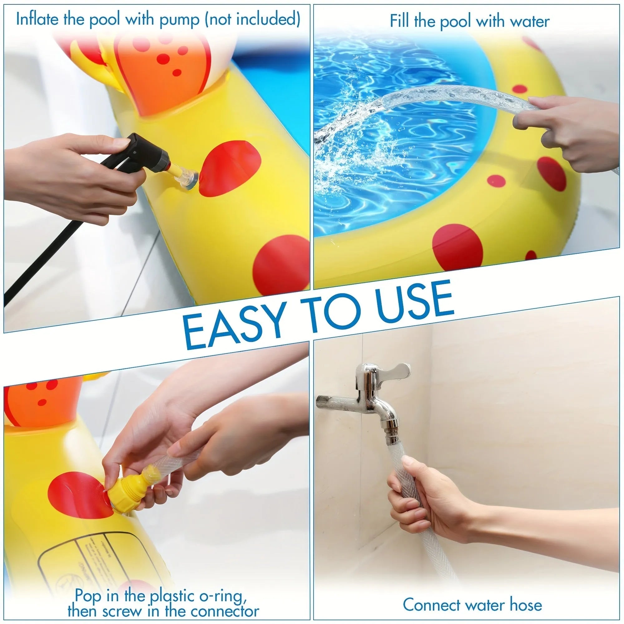 Blue dinosaur and shark inflatable water spray pool for kids outdoor play