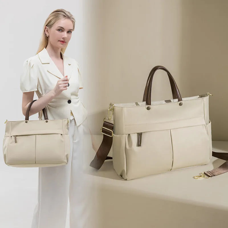 Women's fashion briefcase in Oxford cloth with laptop compartment and contrast stitching
