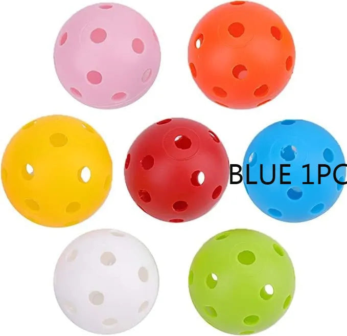 Multi-colour 42mm PE golf practice balls with 26-hole design in net pocket