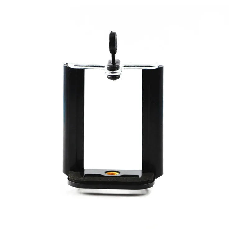 Black plastic U clip mobile phone holder with adjustable hose bracket for universal smartphone mounting