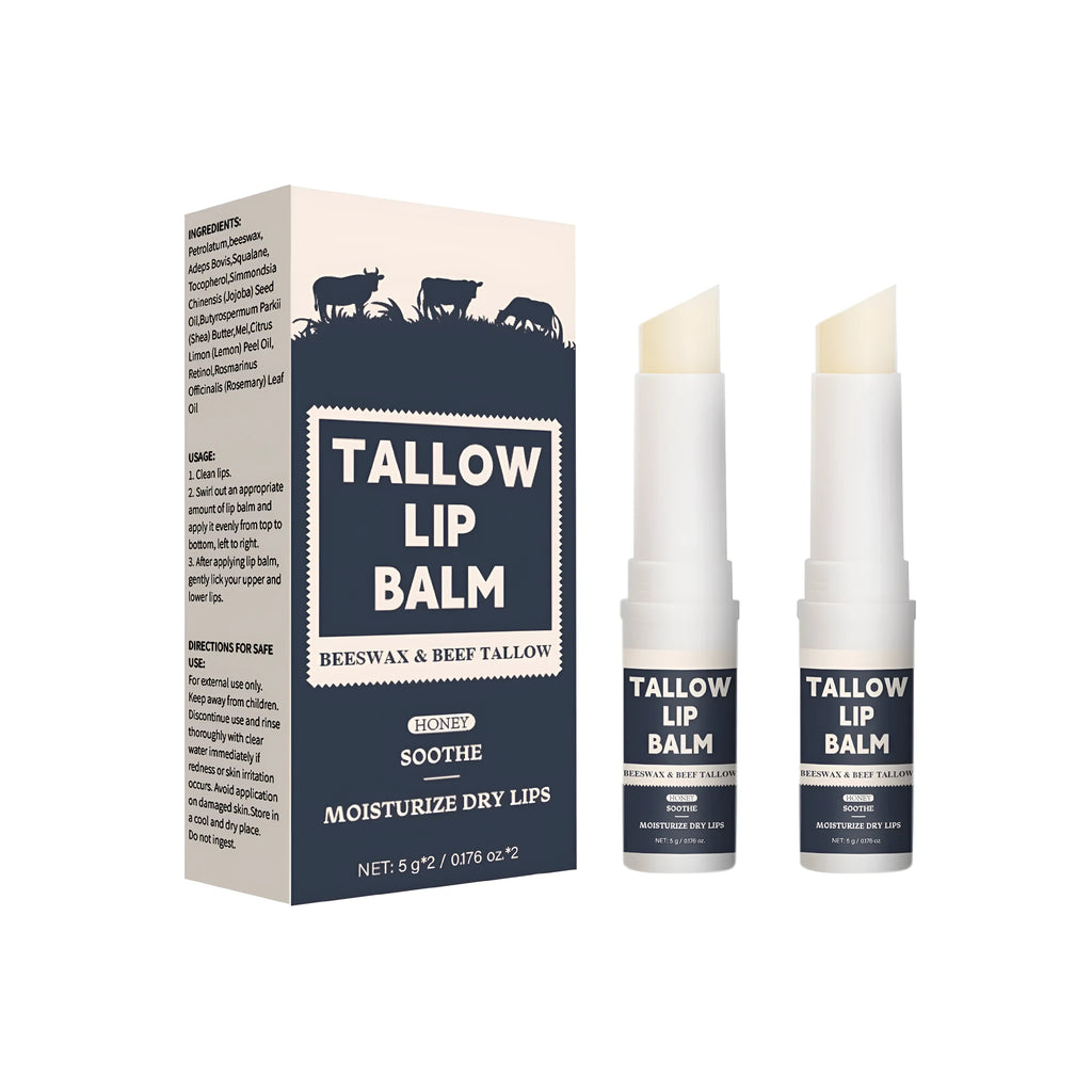 Two-piece beef fat lip balm set with light grain texture for moisturising lip care