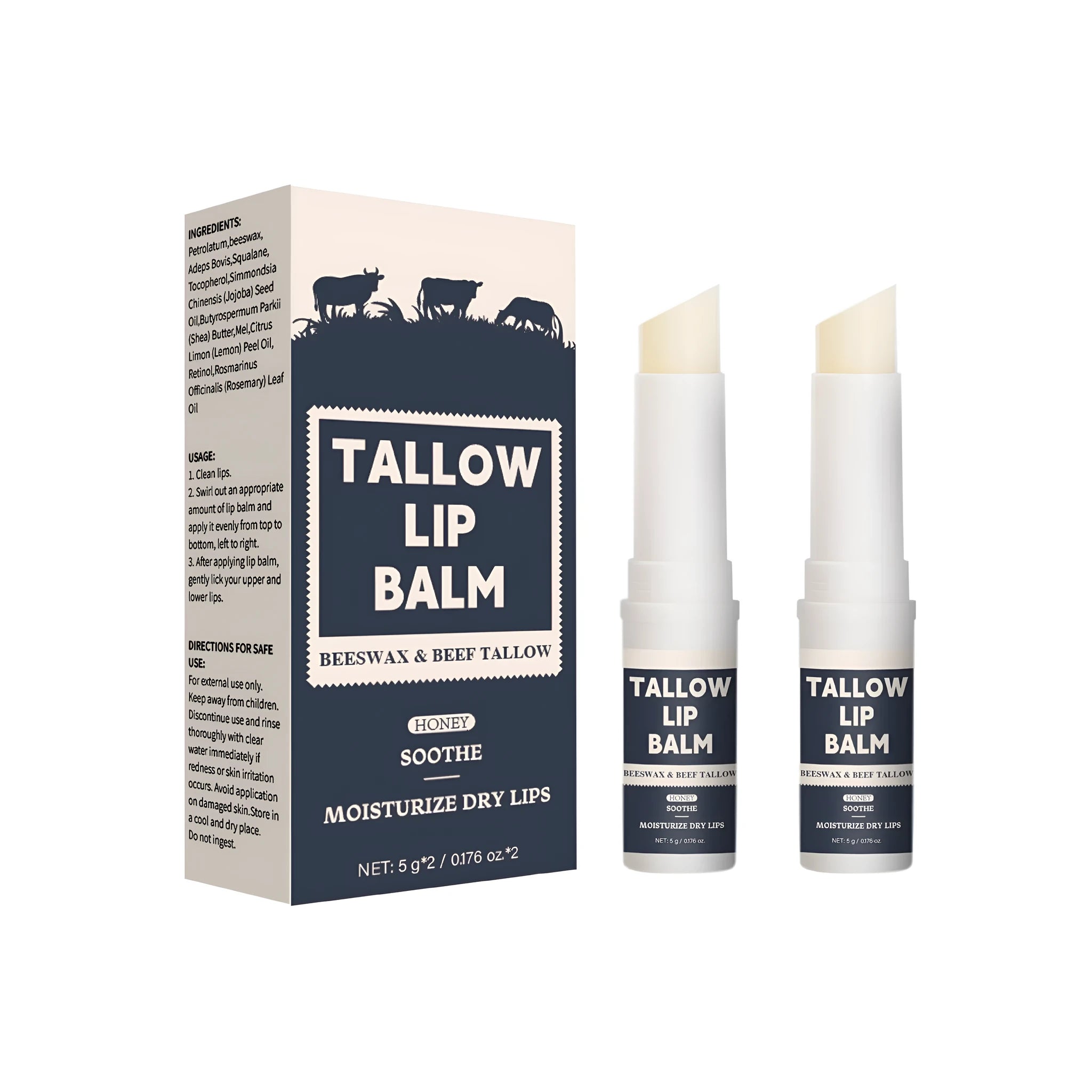 Two-piece beef fat lip balm set with light grain texture for moisturising lip care