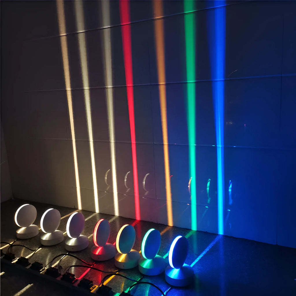 Modern aluminium spotlight bar wall lamp with glass lens and coloured LED illumination