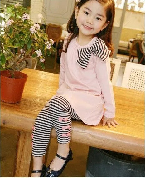 Pink cotton girls clothing set available in sizes 110cm, 120cm, 130cm, and 140cm
