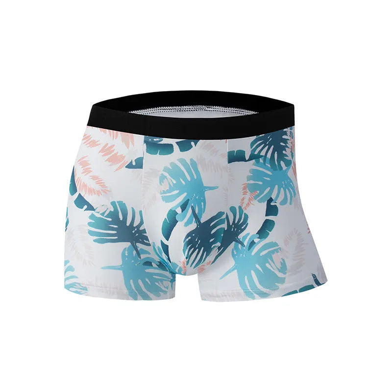 Ice silk men's underwear with fashion printing pattern in mid waist design