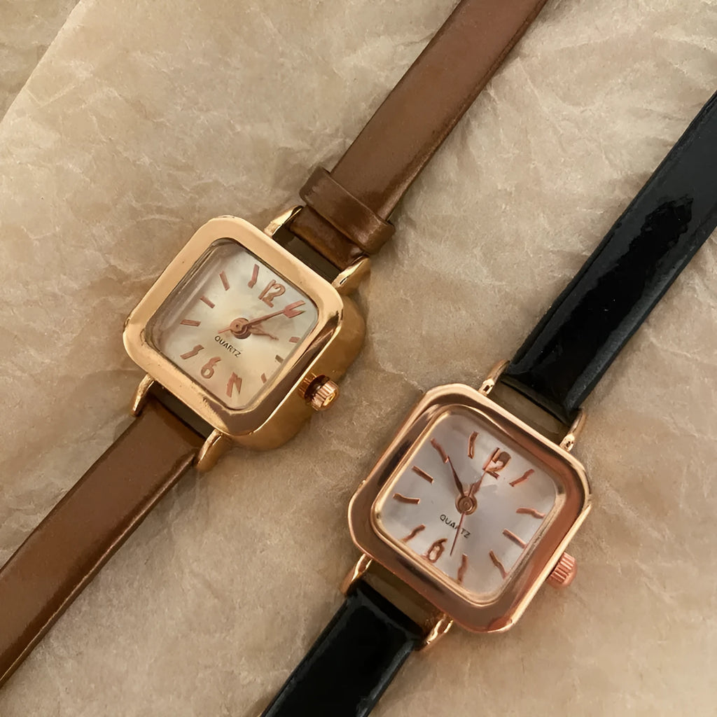 Women's retro fashion watch with alloy case in black, white, pink, or brown colour